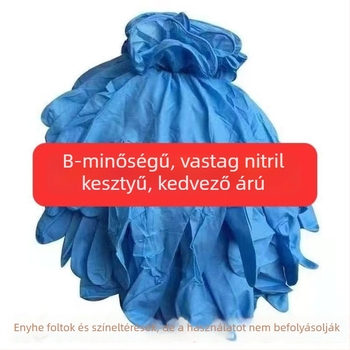 Egyszer használatos kék nitril kesztyű, vastagodott, olaj- és vízálló, sav- és lúgálló, mechanikai karbantartáshoz és vízi munkákhoz