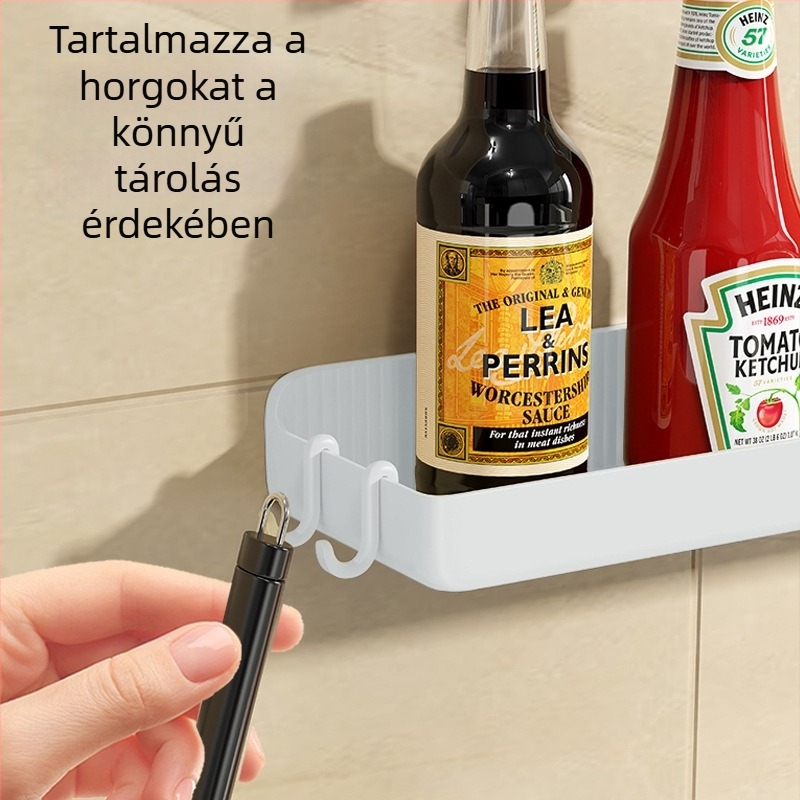 Konyhai falra szerelhető fűszertartó polc japán stílusban, fúrás nélküli, többfunkciós tároló doboz