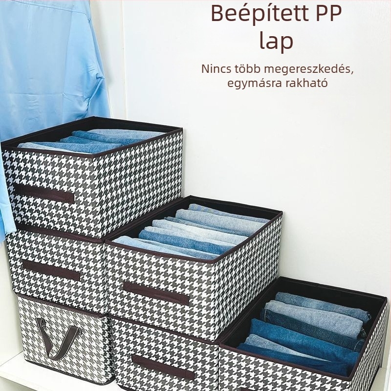 Houndstooth mintás összecsukható textil tároló doboz ruhákhoz és játékokhoz, rétegezett rekeszekkel