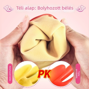 Hosszú latex kesztyű velúr béléssel, konyhai és háztartási használatra, téli vízálló a mosogatáshoz és a ruhák mosásához