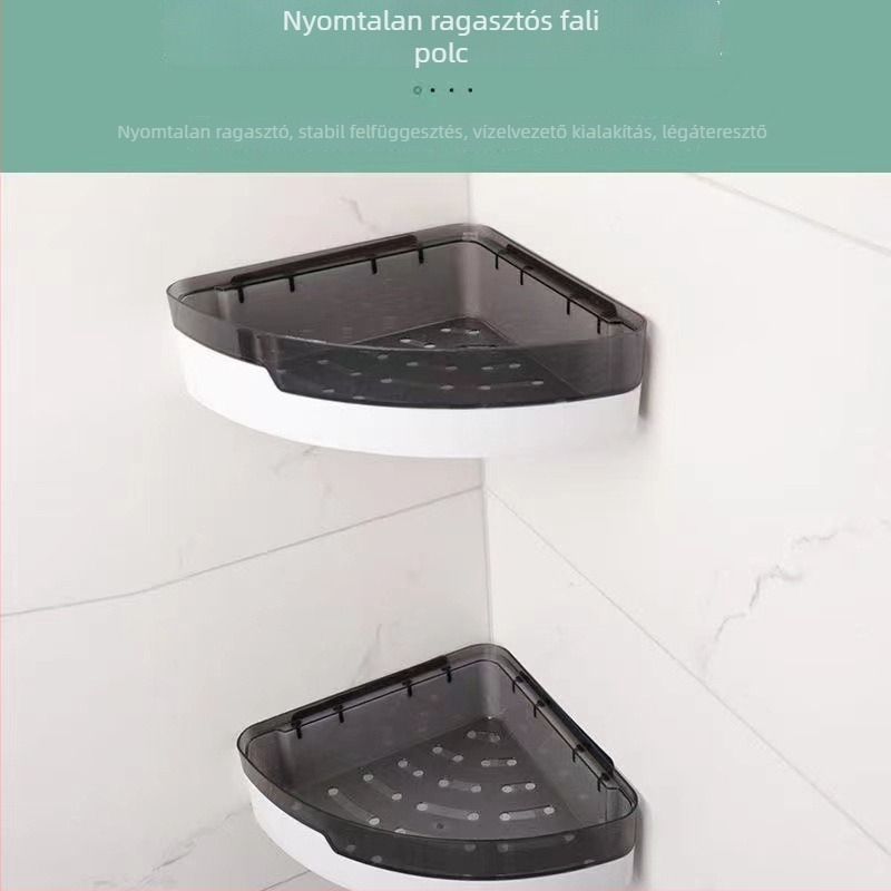Fúrás nélküli falra szerelhető tároló fürdőszobába és konyhába, háromszög alakú műanyag