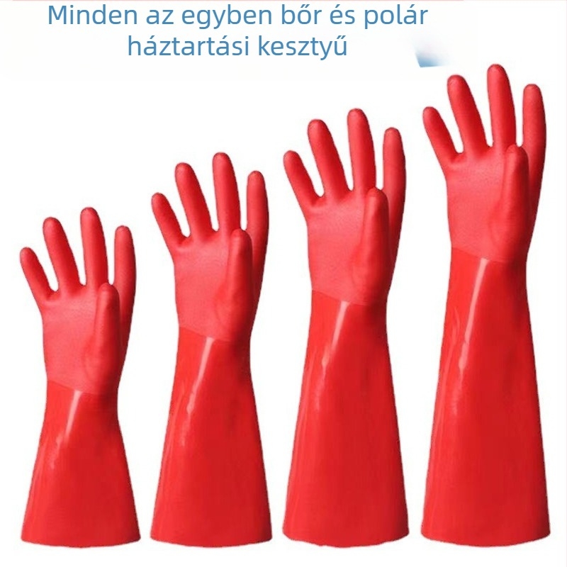 Téli meleg fleece-béléses PVC mosogató kesztyűk, hosszított kivitel, vízálló