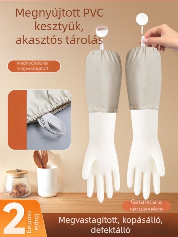 Tartós, vastag, vízálló mosogatós és háztartási kesztyű hosszú mandzsettával