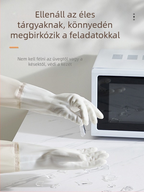 Tartós, vastag, vízálló mosogatós és háztartási kesztyű hosszú mandzsettával