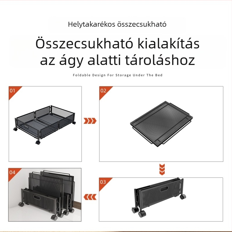 Fém ágy alatti tároló állvány görgőkkel, kihúzható ruhás szervező, nordic stílusú