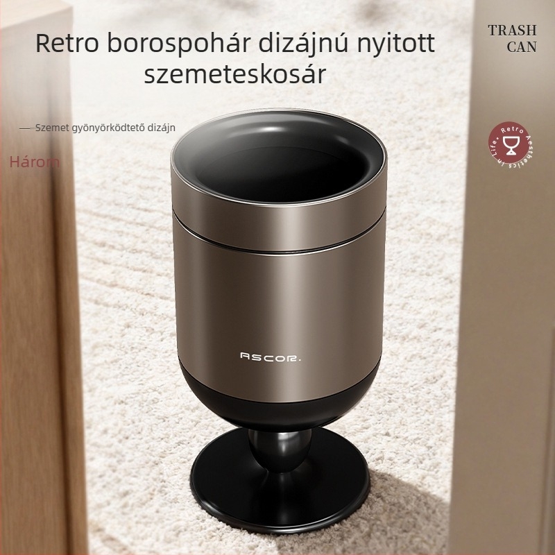 Háztartási rozsdamentes acél szemetes, 2026-os új modell, könnyed luxus, nappali lábakon álló kivitel, retro stílus, mozgatható, nagy kapacitás