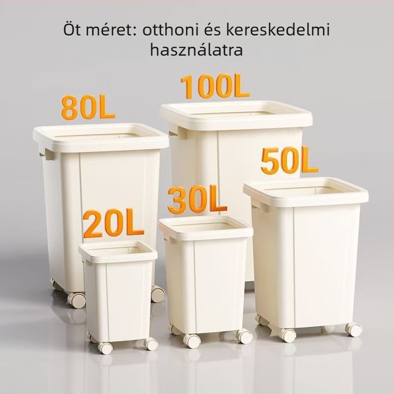Kerekes kuka, 12 L vagy nagyobb kapacitású, konyhához és otthonhoz, négyszögletes, műanyag, fedél nélküli, kereskedelmi használatra