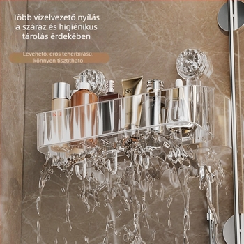 Fali szívókorongos tárolópolc fürdőszobába, WC-hez és mosdóhoz, kampókkal