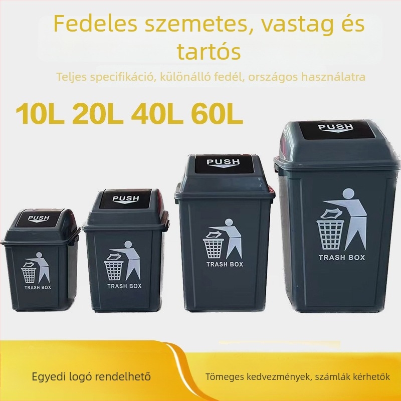 Műanyag négyzet alakú kuka felnyitható fedéllel, beltéri használatra, 12 liter