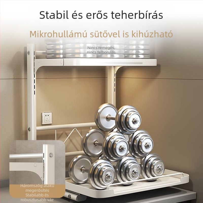 Mikrohullámú sütő pultján húzható tároló — többfunkciós tartó rizsfőzőhöz, edényekhez, sütőhöz és fritőzhöz