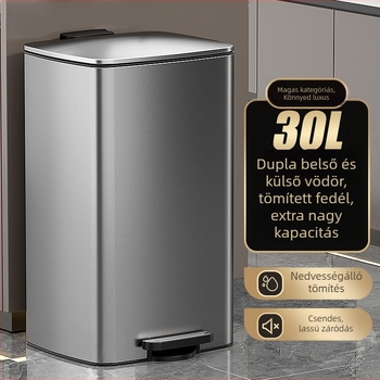 Konyhai pedálos szemetes rozsdamentes acélból, nagy kapacitású, fedővel, otthoni használatra