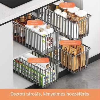 Kihúzható konyhai tárolókosár mosogató alatti szekrényhez, fiók stílusú rendező több réteggel
