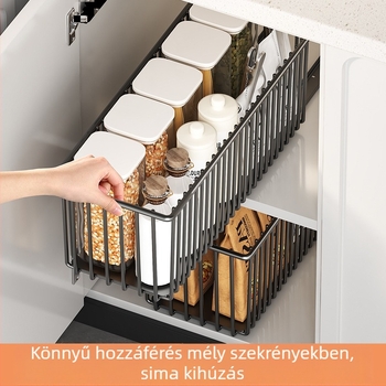 Kihúzható konyhai tárolókosár mosogató alatti szekrényhez, fiók stílusú rendező több réteggel