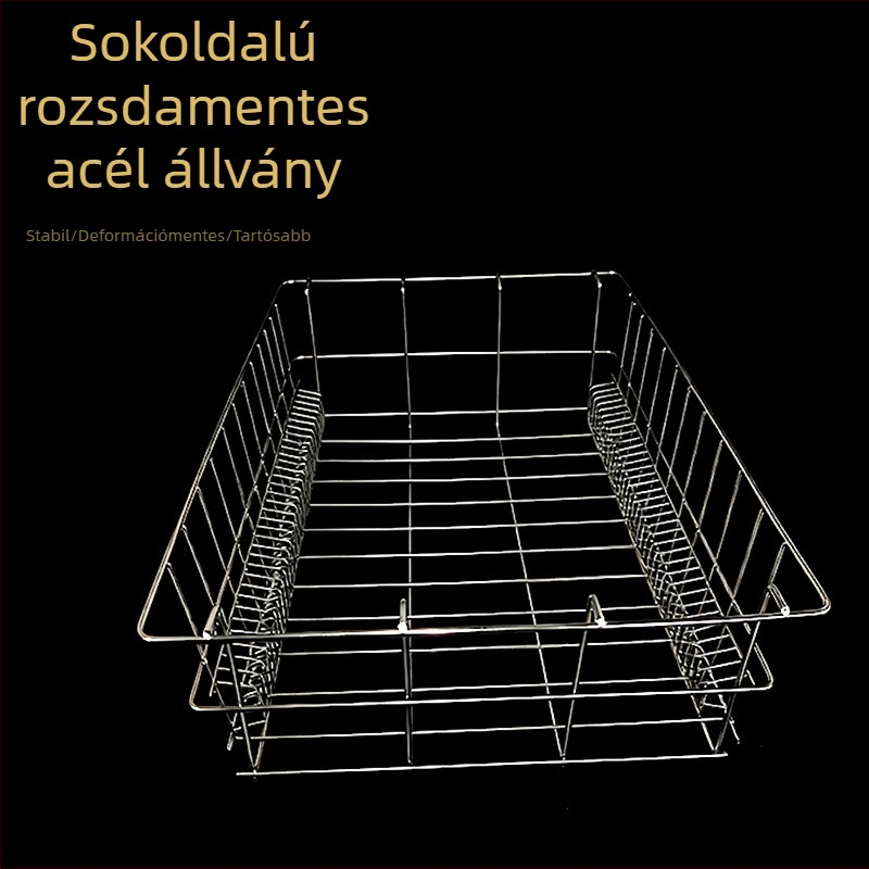Rozsdamentes acélból készült fagyasztó tároló állvány, nagy kapacitású élelmiszer- és edényorganizer, kompatibil dezinfekciós szekrényhez