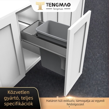 Nagy kapacitású konyhaszekrény szemetes, ajtóval és fedéllel, egy tartály, kihúzható beépített