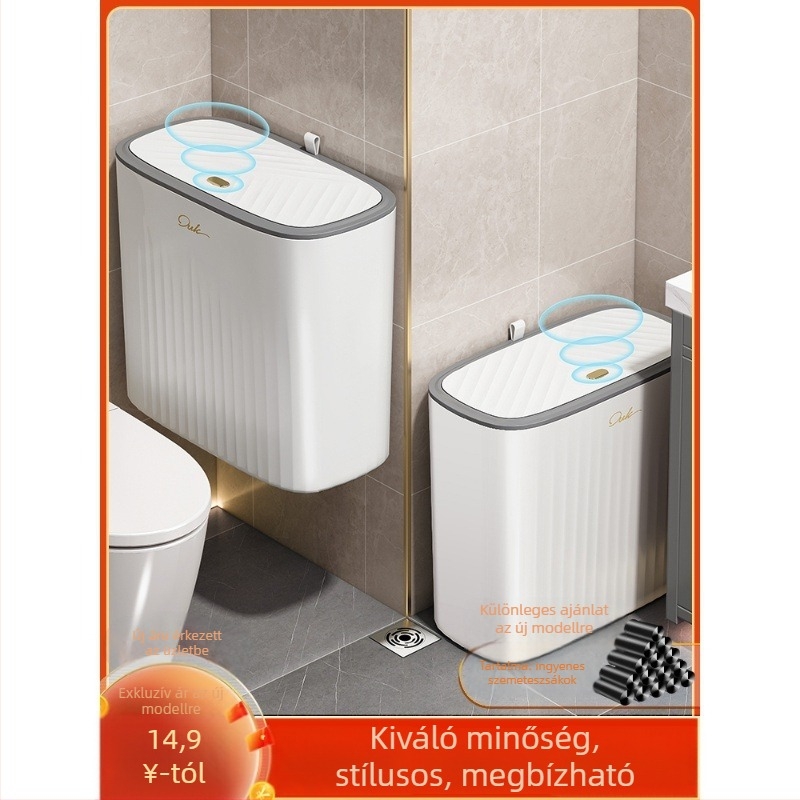 Hosszú hengeres szemetes fedővel, fürdőszobába, WC-be, nappaliba és a konyhába; kapacitás 12 L vagy nagyobb