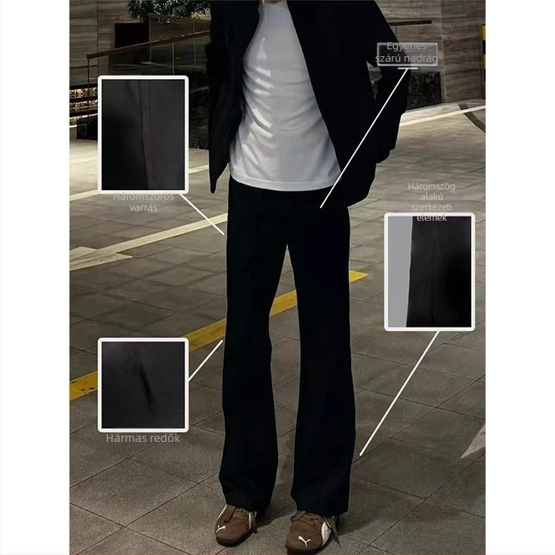 Fekete férfi nadrág őszi-téli, fleece bélésű, vastag, slim-fit, egyenes szár, enyhén bővülő