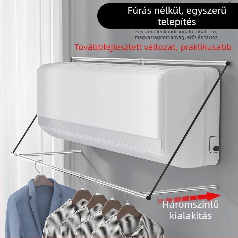 Klímaberendezés szellőzőjéhez ruhaszárító állvány, fúrás nélkül, egyetlen rúddal, összecsukható