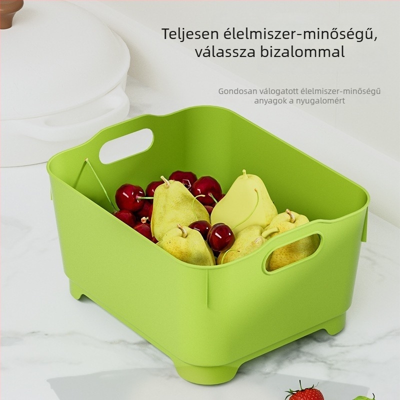 Nagy kapacitású hordozható leeresztő kosár a konyhai mosogatóhoz – zöld-fehér