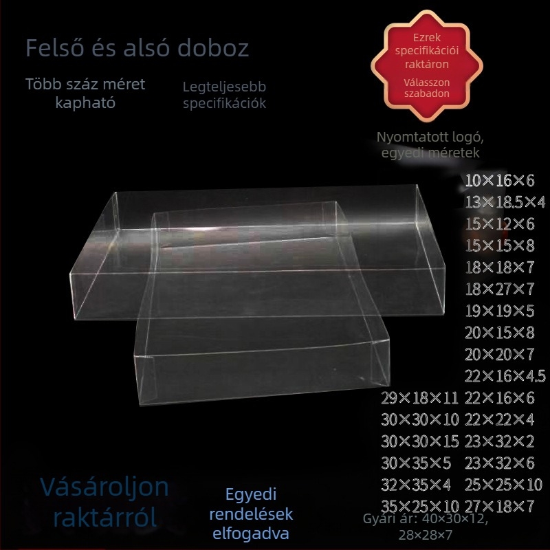 Átlátszó PVC ajándékbox fedéllel, téglalap alakú PET műanyag, felső és alsó fedél, virágos dizájn