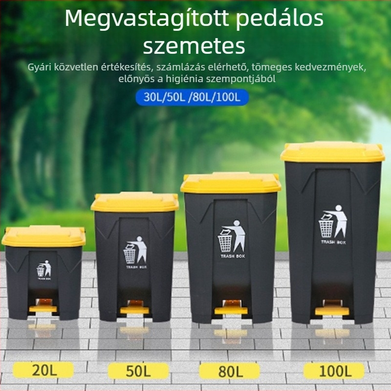 Nagy kapacitású pedálos szemetes fedővel, műanyagból, otthoni, konyhai és éttermi használatra