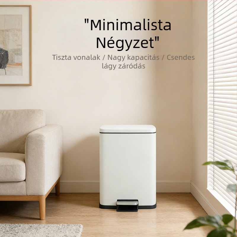 Lábtaposó szemetes fedővel, négyzet alakú, 20/30 liter, otthoni konyha és fürdőszoba számára, letisztult dizájn, csendes, lassú záródás