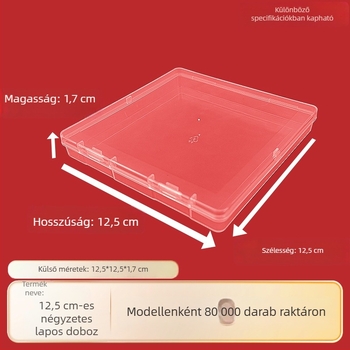 12,5 cm-es négyzet alakú PP-plasztik doboz átlátszó fedéllel, asztali ékszertároló