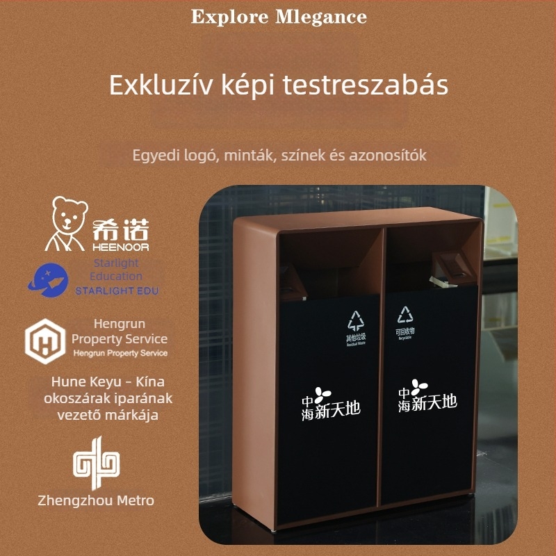 Külső galvanizált kettős rekeszes szemetes, rozsdamentes acélból, szállodai előcsarnok stílusú, pedálos fedél