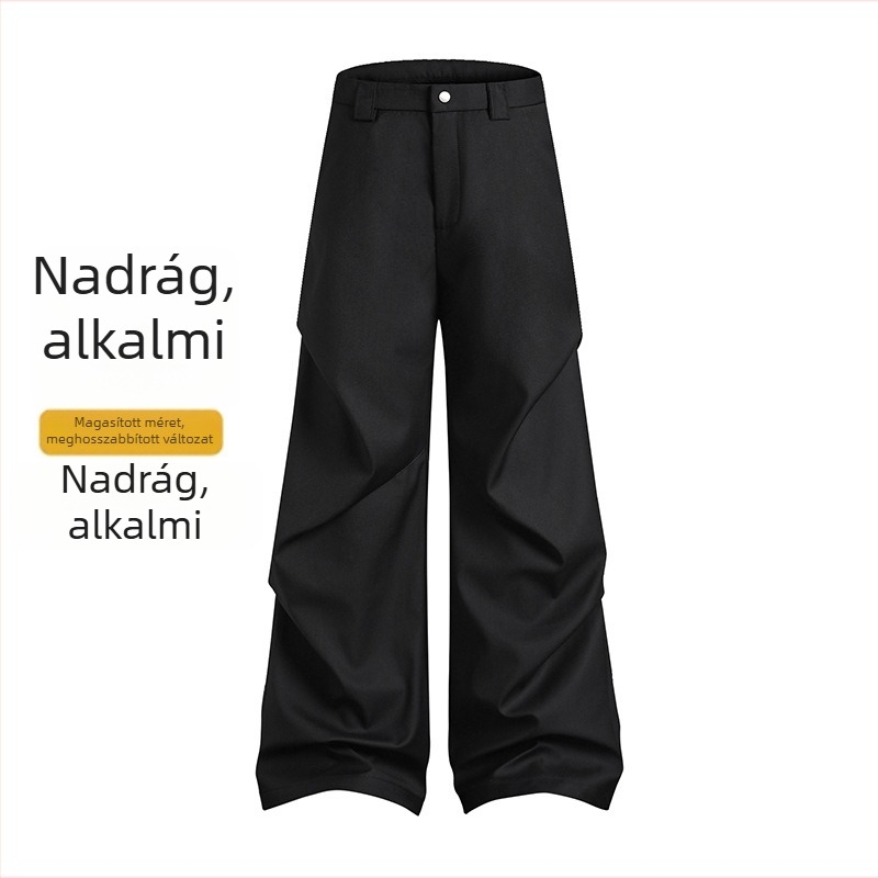 Magas növésű plisírozott, széles szárú kosztümnadrág, elegáns eséssel, egyenes szabás