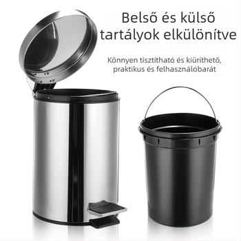 Rozsdamentes acél pedálos kuka, 5 L, fedéllel, nappaliba, konyhába és fürdőszobába