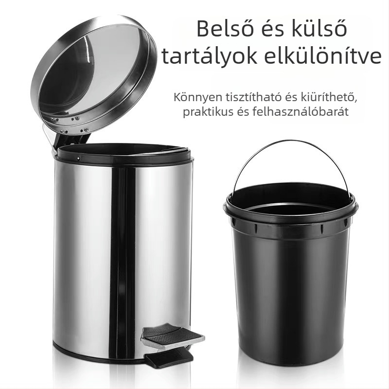 Rozsdamentes acél pedálos kuka, 5 L, fedéllel, nappaliba, konyhába és fürdőszobába