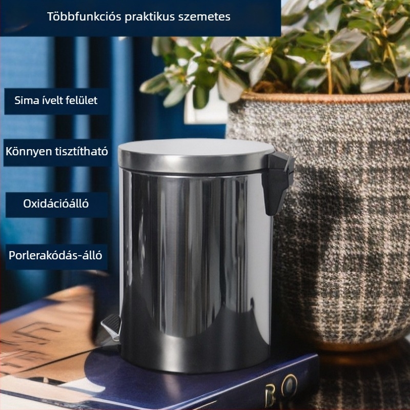 Lábpedálos szemetes fedéllel, kompakt hordó alakú, saját márkás, logó nyomtatható