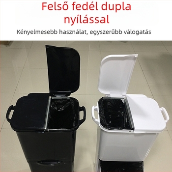 Fedéllel és kerékkel rendelkező dupla rétegű műanyag kuka száraz és nedves hulladékok osztályozásához – konyha, szálloda vagy étterem részére