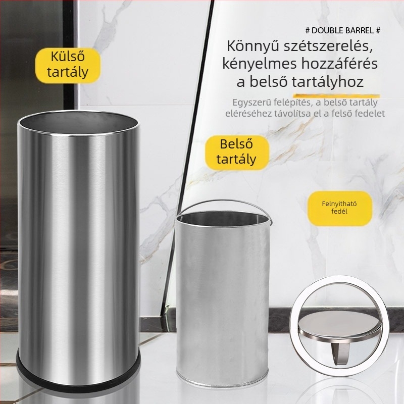 Rozsdamentes acél hulladéktartó, európai stílusú, felnyitható fedéllel, 6L, otthoni és szállodai közösségi terekhez
