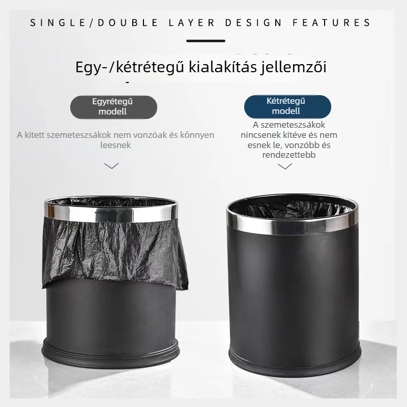 Kétrétegű rozsdamentes acél kuka, tűzálló, szállodákhoz, irodákhoz és kereskedelmi területekhez; nagy kapacitás; testreszabható