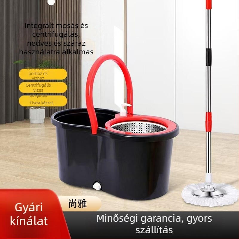 Forgó mop készlet beépített mosóflakonnal, érintés nélküli öblítés, centrifugáló vödör, vastagabb mop vödör, egyszerű tisztítás egy lépésben