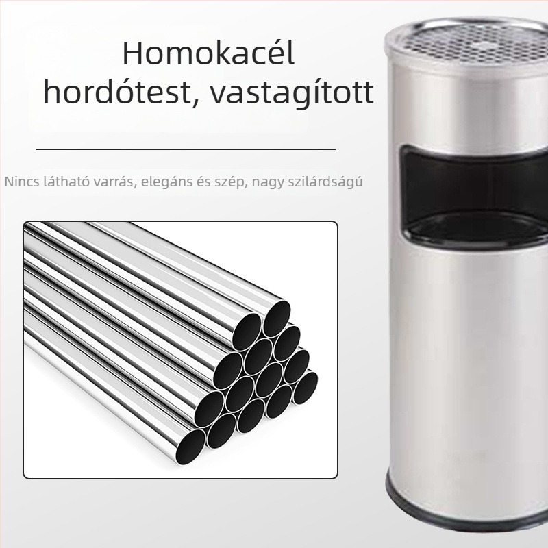Rozsdamentes acélból készült 12 literes nyitott tetejű hulladékgyűjtő, hengeralakú, kereskedelmi használatra