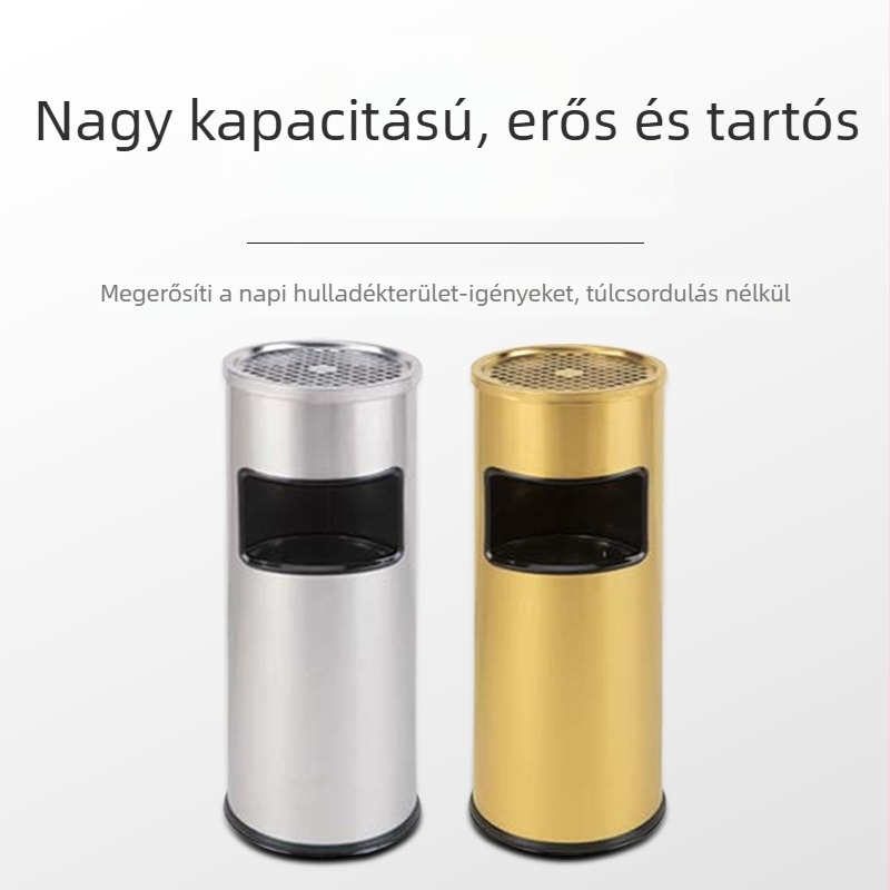 Rozsdamentes acélból készült 12 literes nyitott tetejű hulladékgyűjtő, hengeralakú, kereskedelmi használatra