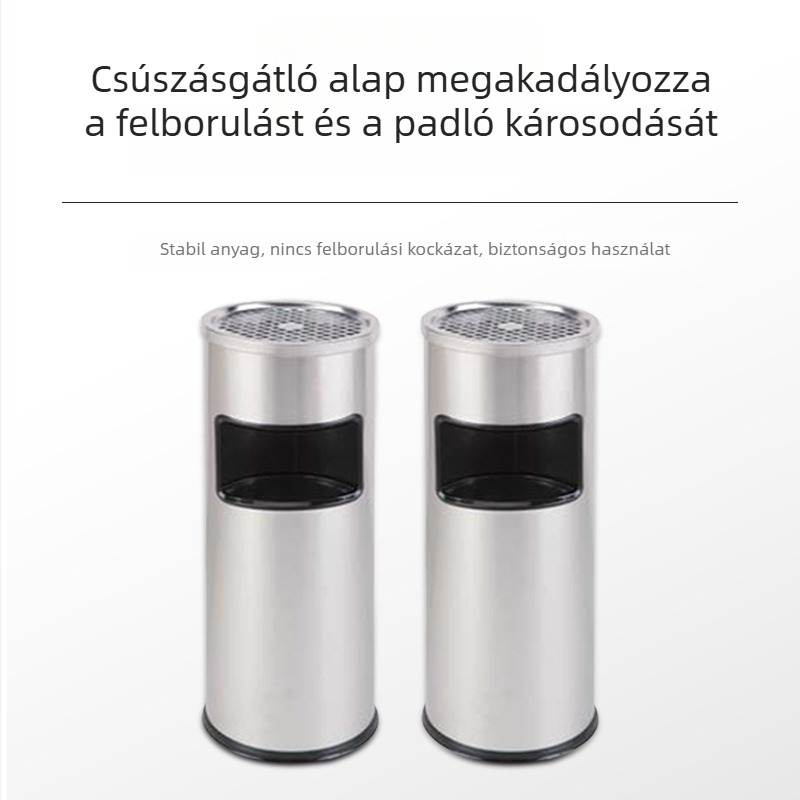 Rozsdamentes acélból készült 12 literes nyitott tetejű hulladékgyűjtő, hengeralakú, kereskedelmi használatra