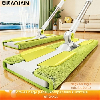 Textíliával bélelt lapos mop háztartási használatra, egyszerű száraz és nedves tisztítás fapadlón, 1,25 m teleszkópos nyél, 36 × 14 cm mopfej, rozsdamentes acél nyél