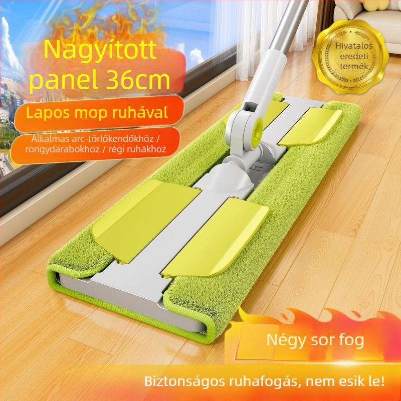 Textíliával bélelt lapos mop háztartási használatra, egyszerű száraz és nedves tisztítás fapadlón, 1,25 m teleszkópos nyél, 36 × 14 cm mopfej, rozsdamentes acél nyél