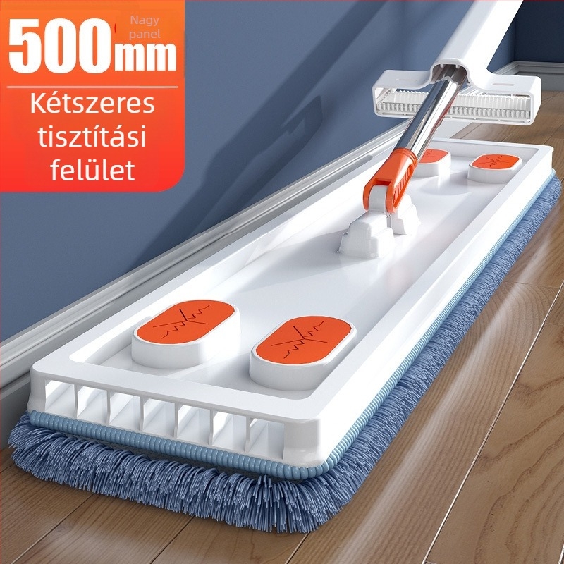 50 cm-es kéz nélküli lapos felmosó, forgó, nedves és száraz kettős használatra, mikroszálas fej, rozsdamentes acél nyél
