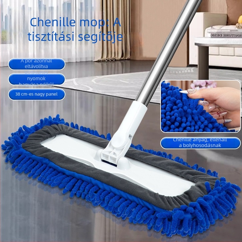 Otthoni sík mop Chenille anyaggal és rozsdamentes acél rúddal, nedvszívó fa- és csempepadlókhoz
