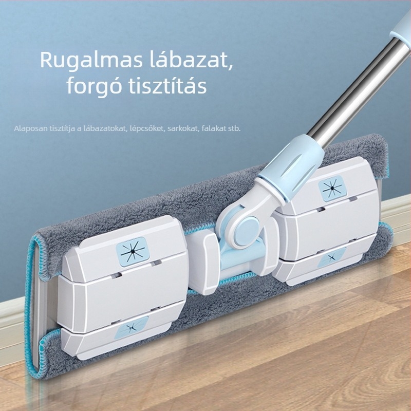 Rozsdamentes acélból készült lapos mop ruhakapcsolóval, 2-in-1 száraz és nedves tisztításhoz fa padlókhoz és csempéhez