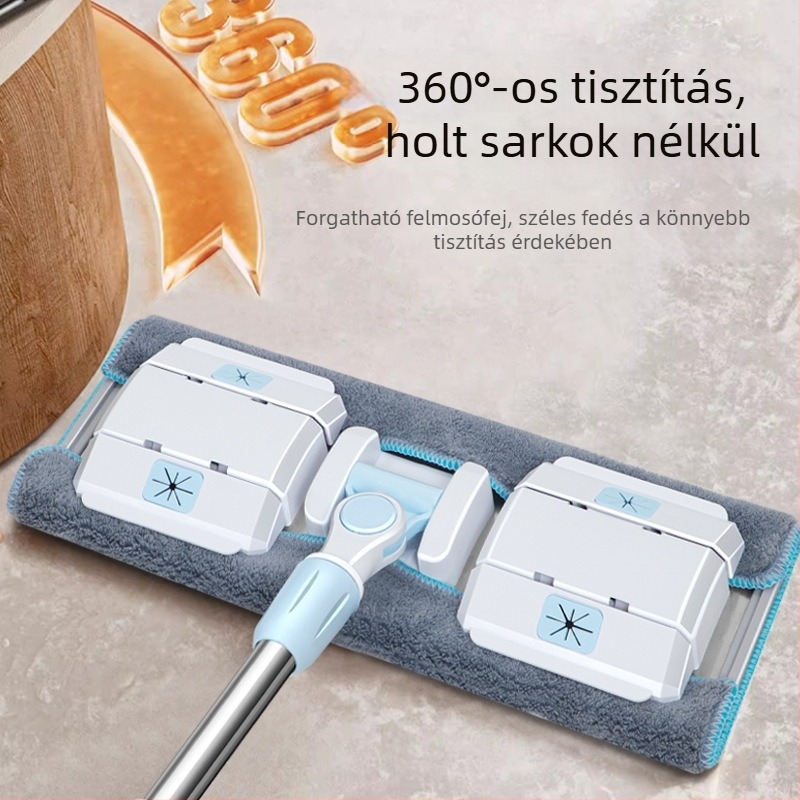 Rozsdamentes acélból készült lapos mop ruhakapcsolóval, 2-in-1 száraz és nedves tisztításhoz fa padlókhoz és csempéhez