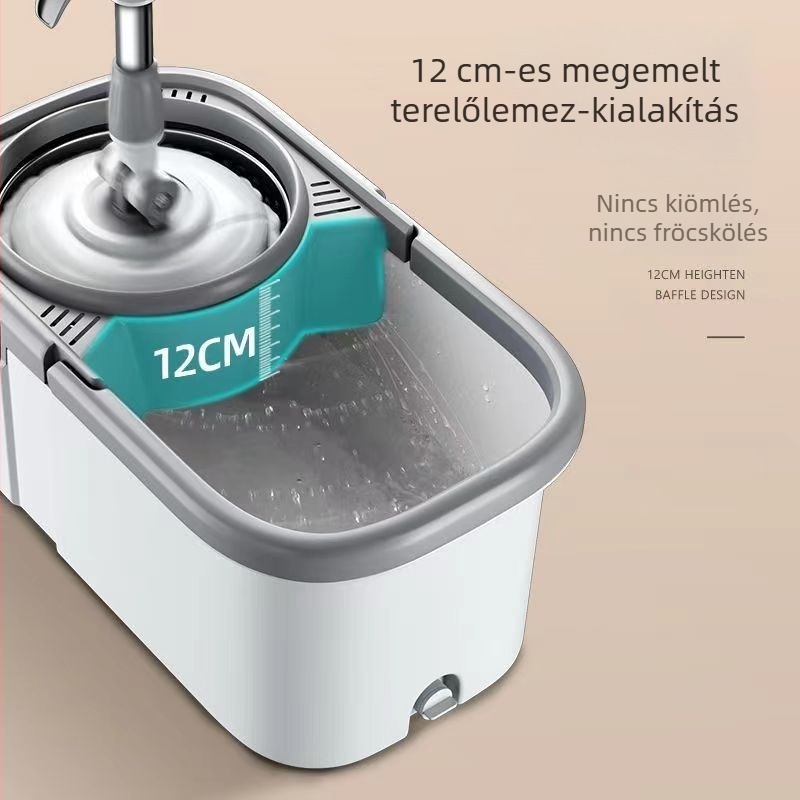 Otthoni 2-in-1 mop száraz és nedves tisztításhoz forgó fejjel, mikroszálas anyag, rozsdamentes acél nyél, görgős kifacsaró rendszer