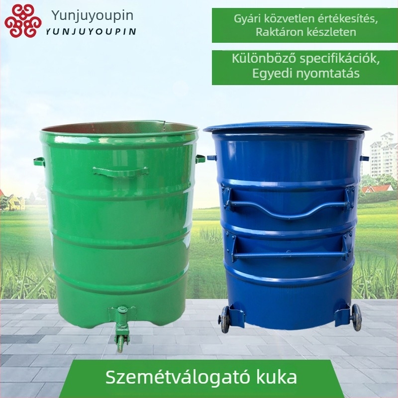 360 L kültéri fém szemetesfedéllel, kör alakú hordó formájú galvanizált lemezből