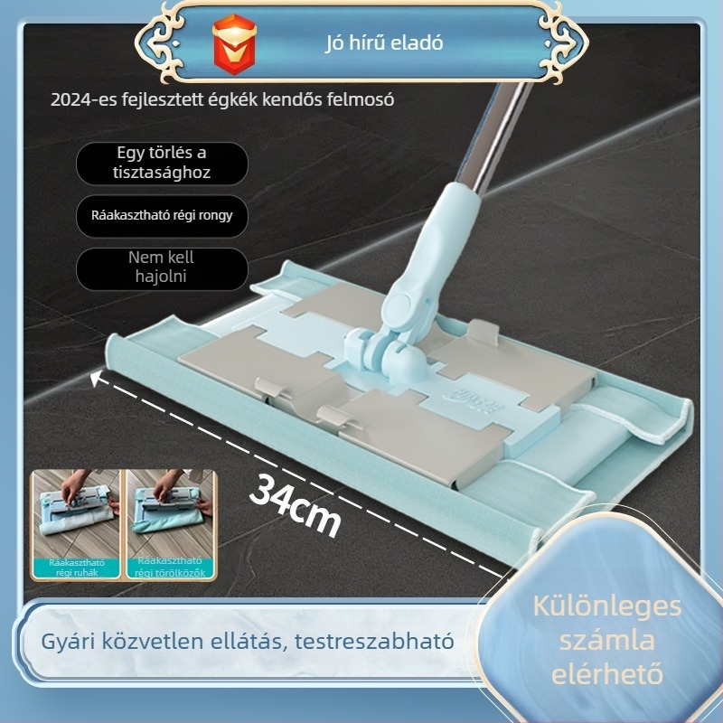 MOPFCE-TE Lapos mop kék klipszes kendővel, háztartási használatra, öblítés nélkül, könnyű padlótisztító eszköz