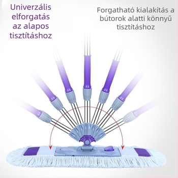 Lapos felmosó háztartási használatra, nedves és száraz tisztításra, kézi kinyomás nélkül, rozsdamentes acél rúddal, nedvszívó és tartós