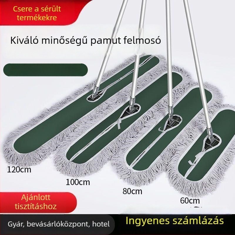 Háztartási pamut mop por tolófejjel, nagy sík felületű mop otthonokhoz és szállodákhoz, cserélhető fej